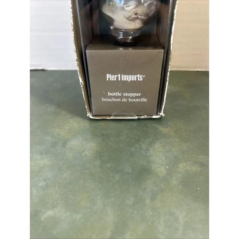 Pier 1 Imports Wine Bottle Stopper Sand Shell Art Glass Blue Orb SKU 2764602